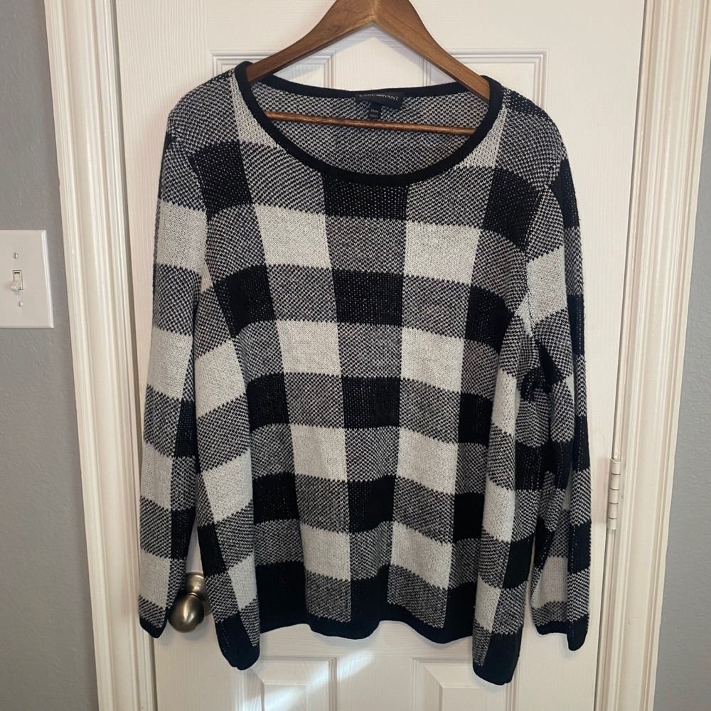 Lane Bryant Womens Sweater Plus Size 22 24 Black White Buffalo Check Long Sleeve